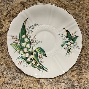Vintage Old Royal Lily of the Valley Floral Bone China Saucer Gold Trim England
